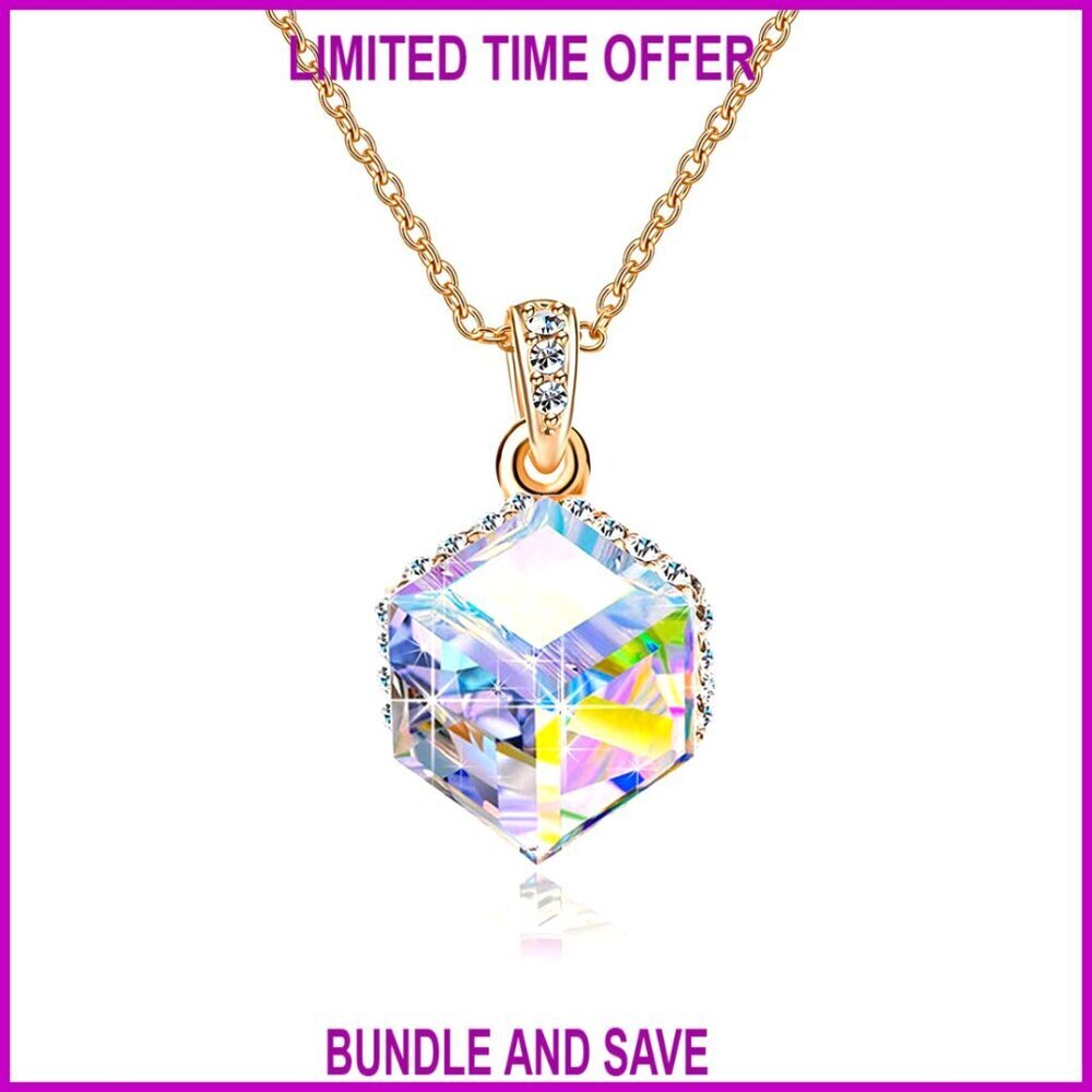 14K Gold Plated Crystal Pendant Necklace with Color Changing Austrian Gem